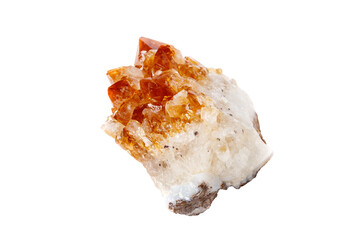 A polished citrine crystal on a white isolated background, showcasing vibrant yellow-orange hues with a glossy finish. Ideal for jewelry, decor, or metaphysical collections.