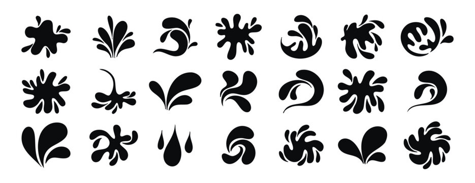 Monochrome doodle water drops and splashes line art hand drawn