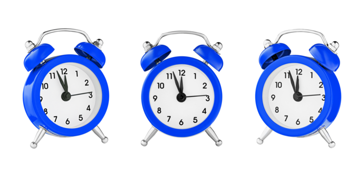 classic watch, pointer clock, Blue color alarm watch on isolated white background close up