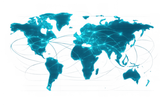 World map showing global network and data connections, concept of internet, communication, and technology on transparent background - Powered by Adobe