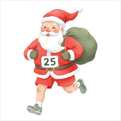 Santa Claus running marathon vector isolated white background Christmas
