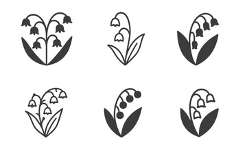 Fototapeta premium Lily Icon Set. Lily of the Valley. Icon set. Set Logo of Lily of the Valley: botanical silhouette of flower. harmonious logo variations of the same emblematic