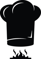 Illustration Chef hat on fire cooking silhouette vector