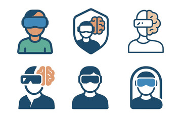 Fototapeta premium VR Learning Icons. Learning new technologies. Icon set. Set Logo of Learning new technologies: person with VR headset. harmonious logo variations of the same