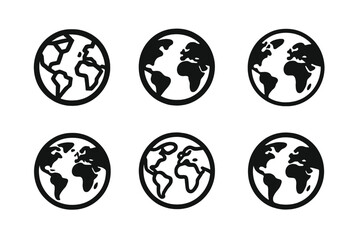 World Map Logos. International sticker. Icon set. Set Logo of International sticker: world map cutout. harmonious logo variations of the same emblematic