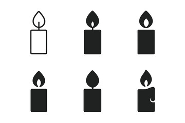 Candle Light Variations. Candle light. Icon set. Set Logo of candle light: single candle flame. harmonious logo variations of the same emblematic concept, each