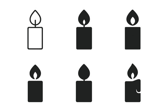 Candle Light Variations. Candle light. Icon set. Set Logo of candle light: single candle flame. harmonious logo variations of the same emblematic concept, each