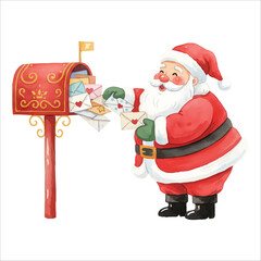 Santa Claus with open mailbox vector isolated white background Christmas
