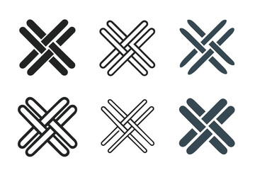 Obraz premium Fabric Stitching Logos. Fabric stitching. Set Logo of Fabric stitching: cross-thread pattern close-up. harmonious logo variations of the same emblematic