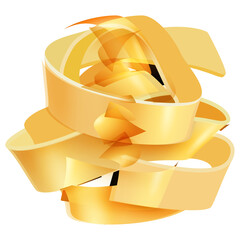 Golden Yellow Ribbon Spirals Abstract Shape on Transparent Background Isolated Graphic Element