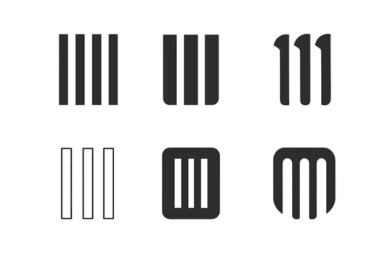 Slim Column Logos. Slim columns. Icon set. Set Logo of slim columns: twin vertical bars. harmonious logo variations of the same emblematic concept, each with