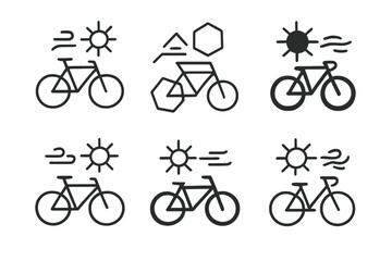 Obraz premium Bicycle Commuting Icons. Bicycle commuting. Icon set. Set Logo of Bicycle Commuting: cyclist on curved road path. harmonious logo variations of the same