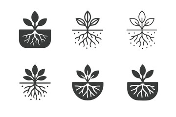 Obraz premium Invasive Species Icons. Invasive species. Icon set. Set Logo of invasive species: roots and branches intertwining unnaturally. harmonious logo variations of