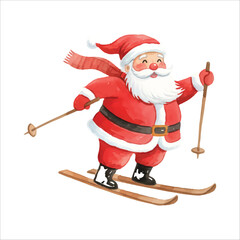 Santa Claus skiing downhill vector isolated white background Christmas
