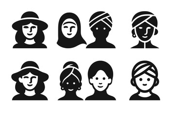 Diverse Fashion Icons. Diversity in fashion. Icon set. Set Logo of diversity in fashion: global fashion motif with cultural patterns. harmonious logo