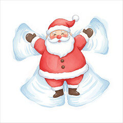 Santa Claus making snow angel vector isolated white background Christmas
