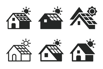 Fototapeta premium Solar Roofing Icons. Solar roofing systems. Icon set. Set Logo of solar roofing systems: installer hand with wrench over panel. harmonious logo variations of