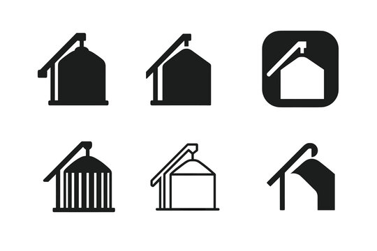 Grain Silo Logos. Grain silo. Icon set. Set Logo of grain silo: vintage wooden silo. harmonious logo variations of the same emblematic concept, each with