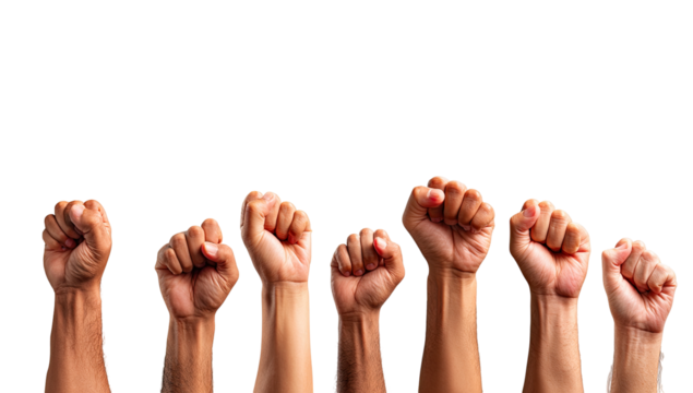 Diverse hands in fists, raised in protest (1)