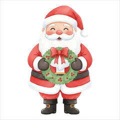 Santa Claus holding Christmas wreath vector isolated white background Christmas
