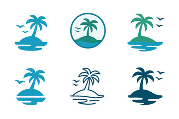 Fototapeta premium Tropical Island Logos. Island. Icon set. Set Logo of Island: tropical island with palm tree. harmonious logo variations of the same emblematic concept, each