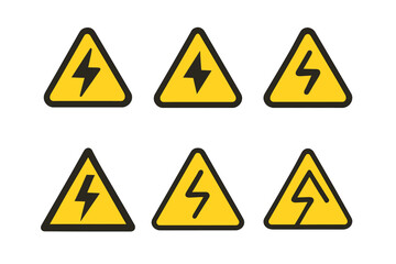 Electrical Hazard Logos. Electrical risks. Icon set. Set Logo of Electrical risks: Electrical hazard triangle. harmonious logo variations of the same