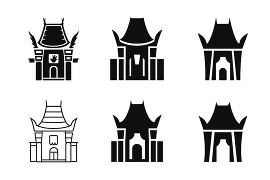 Hollywood Theatre Icons. Hollywood Boulevard. Icon set. Set Logo of Hollywood Boulevard: TCL Chinese Theatre facade with pagoda roof. harmonious logo