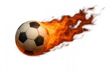 Soccer ball blazing with motion fire, representing energy, passion, and rapid velocity in a dynamic game