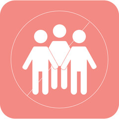 Graphic Icon Depicting Social Distancing With Three White Figures Against A Pink Background And A Subtle Crossed Out Circle Emphasizing Prohibition Of Gatherings And Spread Prevention