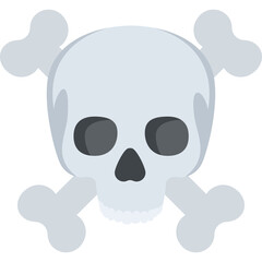 Graphic illustration of a skull and crossbones symbol with a transparent background depicting danger and warning