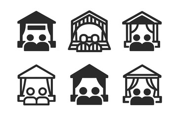 Cultural Performance Logo Set. A couple enjoying a cultural performance at an outdoor amphitheater. Icon set. Set Logo of Cultural performance: