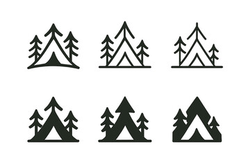 Obraz premium Nature Retreat Logos. Time spent in nature, away from the digital world. Icon set. Set Logo of Nature retreat: Tent. harmonious logo variations of the same