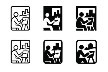 Artist Inspiration Icons. Artists creating and being inspired by their surroundings. Icon set. Set Logo of Artists creating and being inspired by their