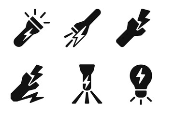 Fototapeta premium Flashlight Logo Variations. How a flashlight works. Icon set. Set Logo of flashlight structure: handheld torch. harmonious logo variations of the