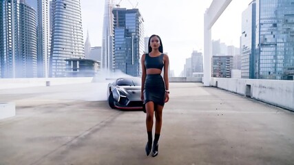 drift phonk clip travel couple queen goal urban city car drifting rooftop model woman walking future power - Powered by Adobe
