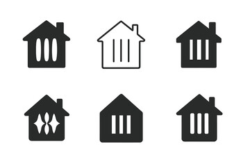 Soundproofing Logo Designs. Soundproofing home spaces. Icon set. Set Logo of soundproofing home spaces: sound absorption panels. harmonious logo variations of