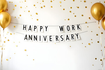 Happy Work Anniversary Minimal White and Gold Decoration