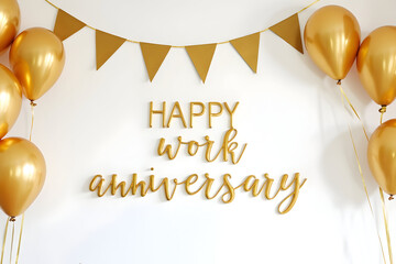 Happy Work Anniversary White and Gold Banner Celebration