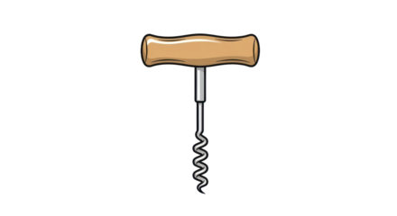 Illustrated corkscrew on transparent background for design and product concepts