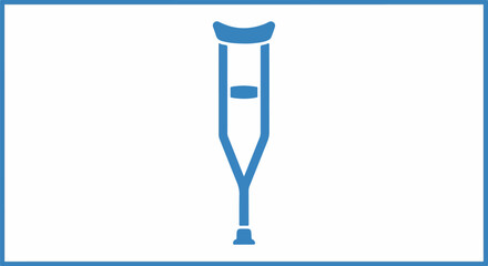 A blue vector icon of a crutch with a supportive design, presented on a white background with a blue border. Perfect for hospital icons, medical illustrations, and health-related materials.