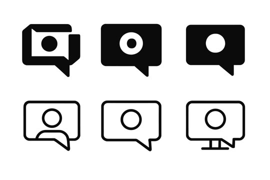 Interactive Session Logos. Online Workshops. Icon set. Set Logo of interactive session: webcam and chat bubble. harmonious logo variations of the