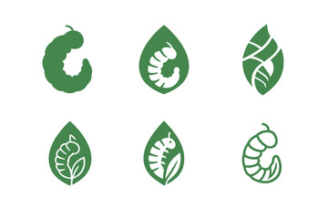 Caterpillar Life Logos. Life of a caterpillar. Icon set. Set Logo of Life of a caterpillar: cocoon formation. harmonious logo variations of the same emblematic