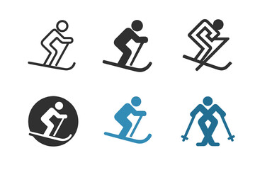 Winter Sports Logos. Winter sports. Icon set. Set Logo of Winter sports: Ski. harmonious logo variations of the same emblematic concept (Minimal outline,