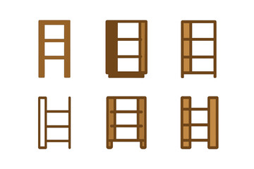 Modern Bookshelf Icons. A modern bookshelf with clean lines and a wood finish. Icon set. Set Logo of A modern bookshelf with clean lines and a wood finish: