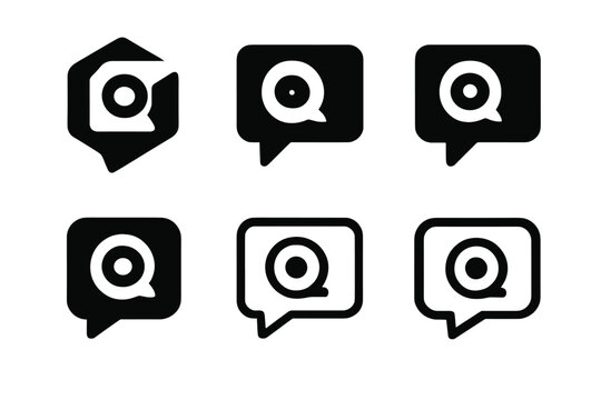 Interactive Session Logos. Online Workshops. Icon set. Set Logo of interactive session: webcam and chat bubble. harmonious logo variations of the
