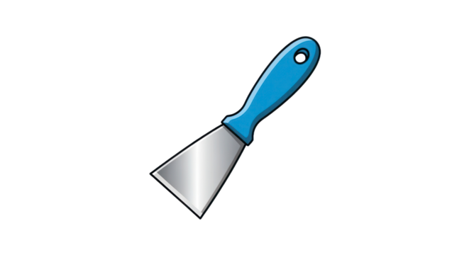 Isolated illustration of a blue handled putty knife on transparent background