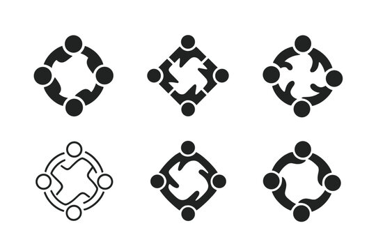 Supportive Community Icons. People Helping Each Other in Their Personal Journeys. Icon set. Set Logo of Supportive Community: Group Circle. harmonious logo