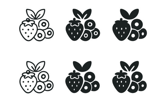 Superfood Berries Icons. Nutrient-rich foods. Icon set. Set Logo of Nutrient-rich foods: Superfood berries. harmonious logo variations of the same emblematic