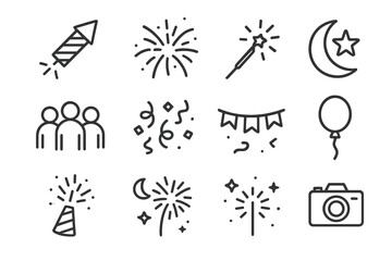 Fototapeta premium Holiday Icon Set. Holiday celebration. Solid icon set of holiday celebration: star, snowflake, gift, bell, candle, tree, mitten, hot drink, wreath, hat,
