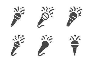 Party Logo Variations. Event planning and party coordination. Icon set. Set Logo of entertainment: microphone with confetti. harmonious logo variations of the